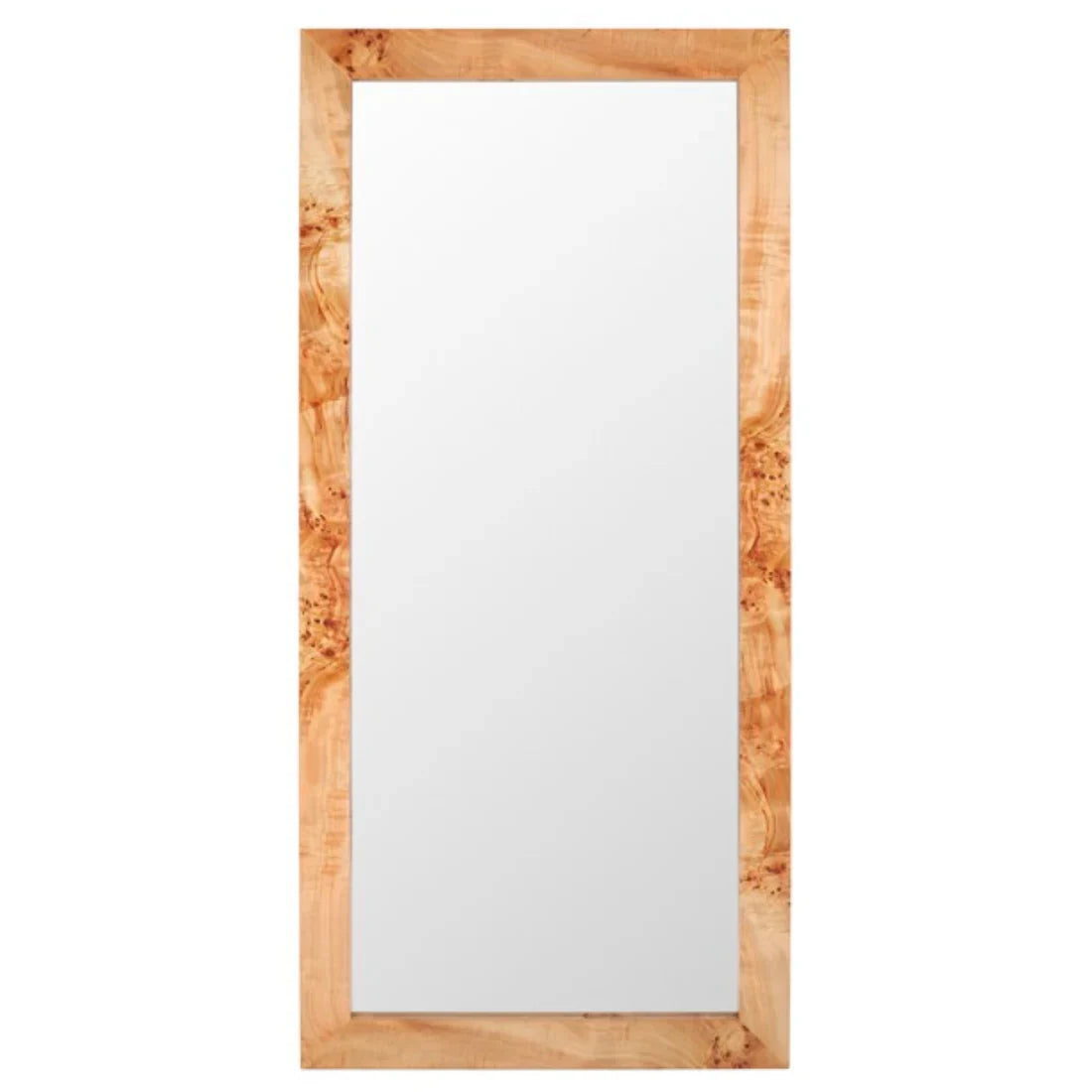Full-length mirror with a wooden frame on a white background