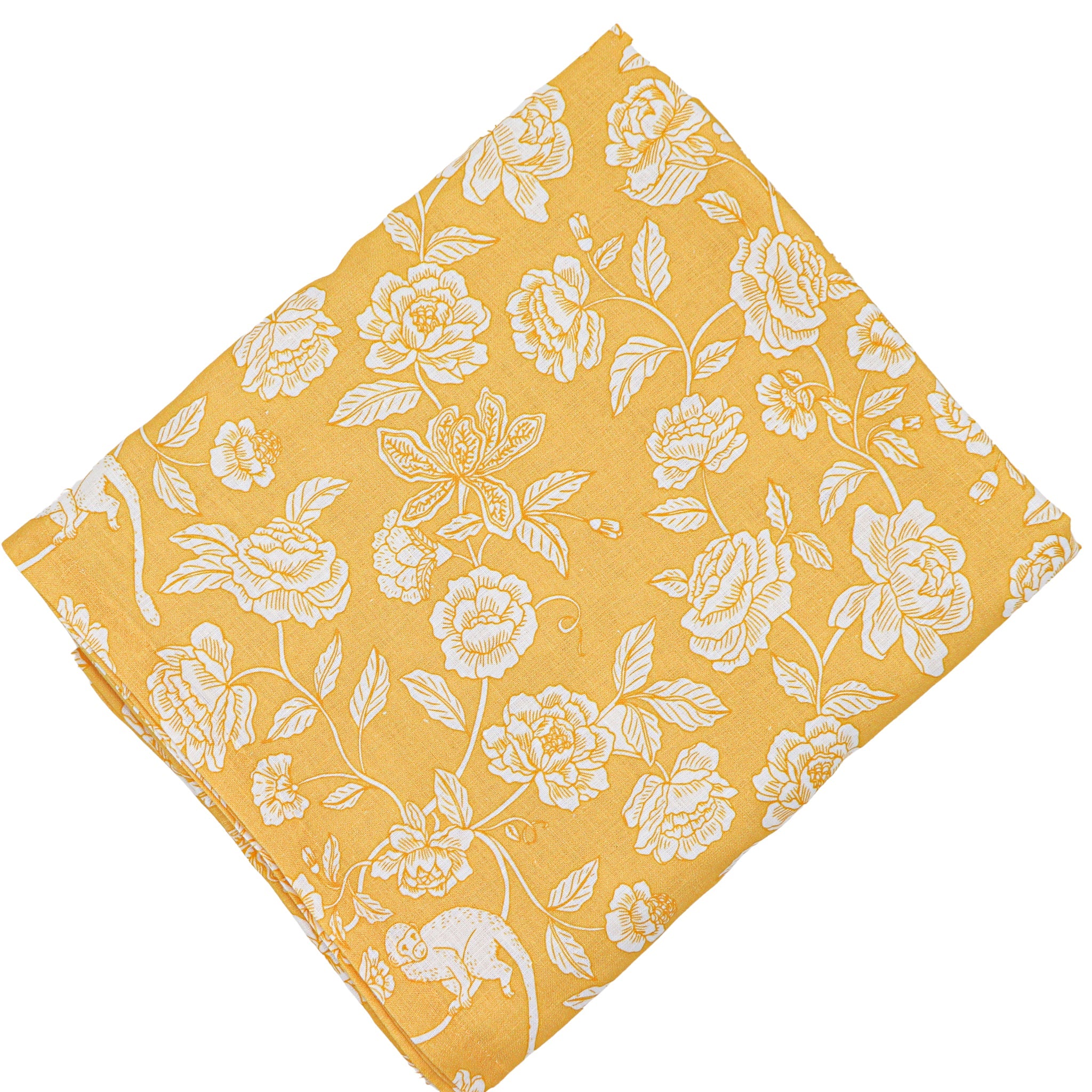 Marigold Flora Parlour Linen Tablecloth in White and Mustard