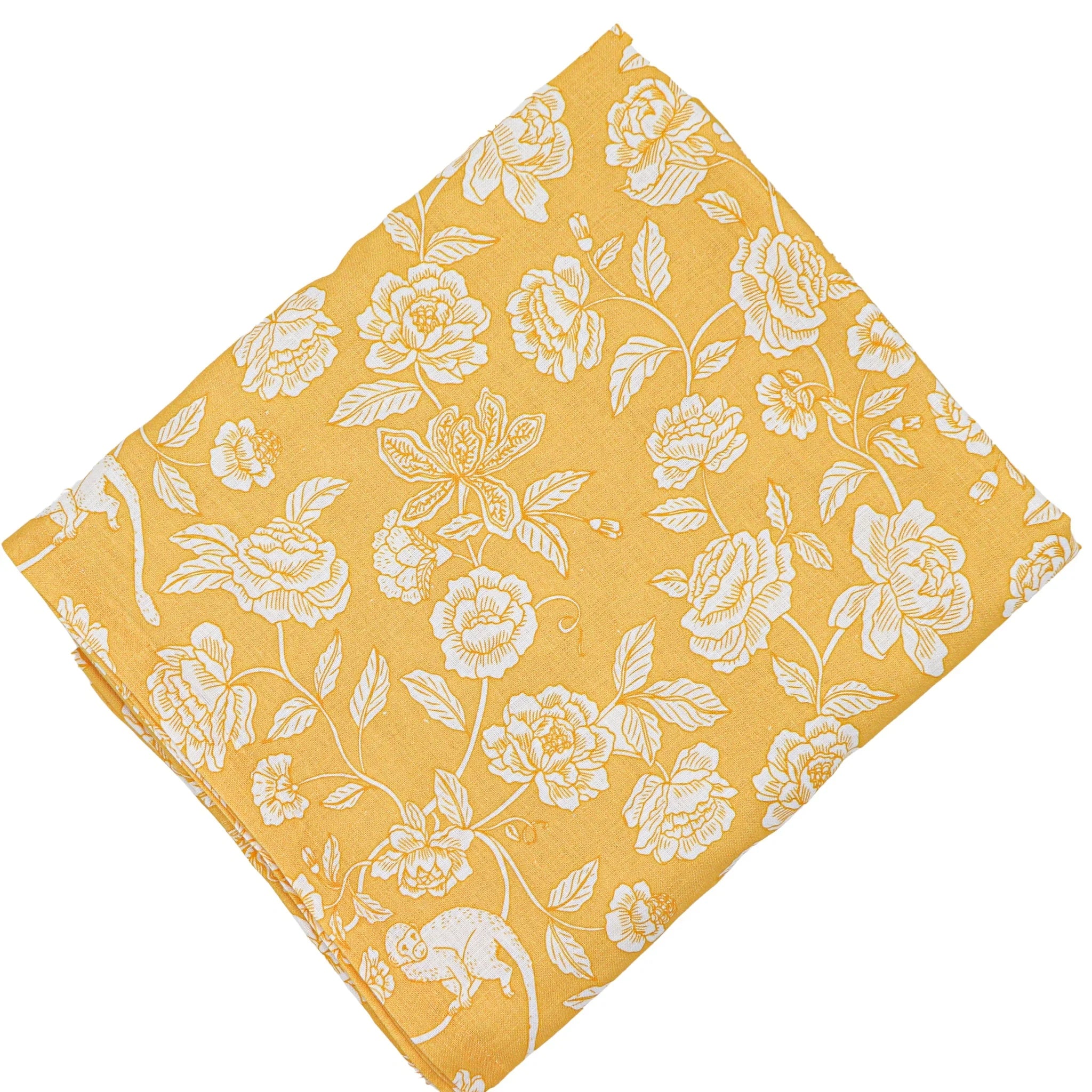Marigold Flora Parlour Linen Tablecloth in White and Mustard