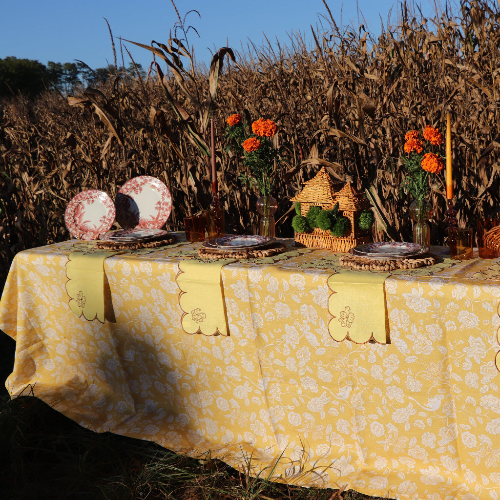 100% Premium Linen - Marigold Flora Parlour Tablecloth
