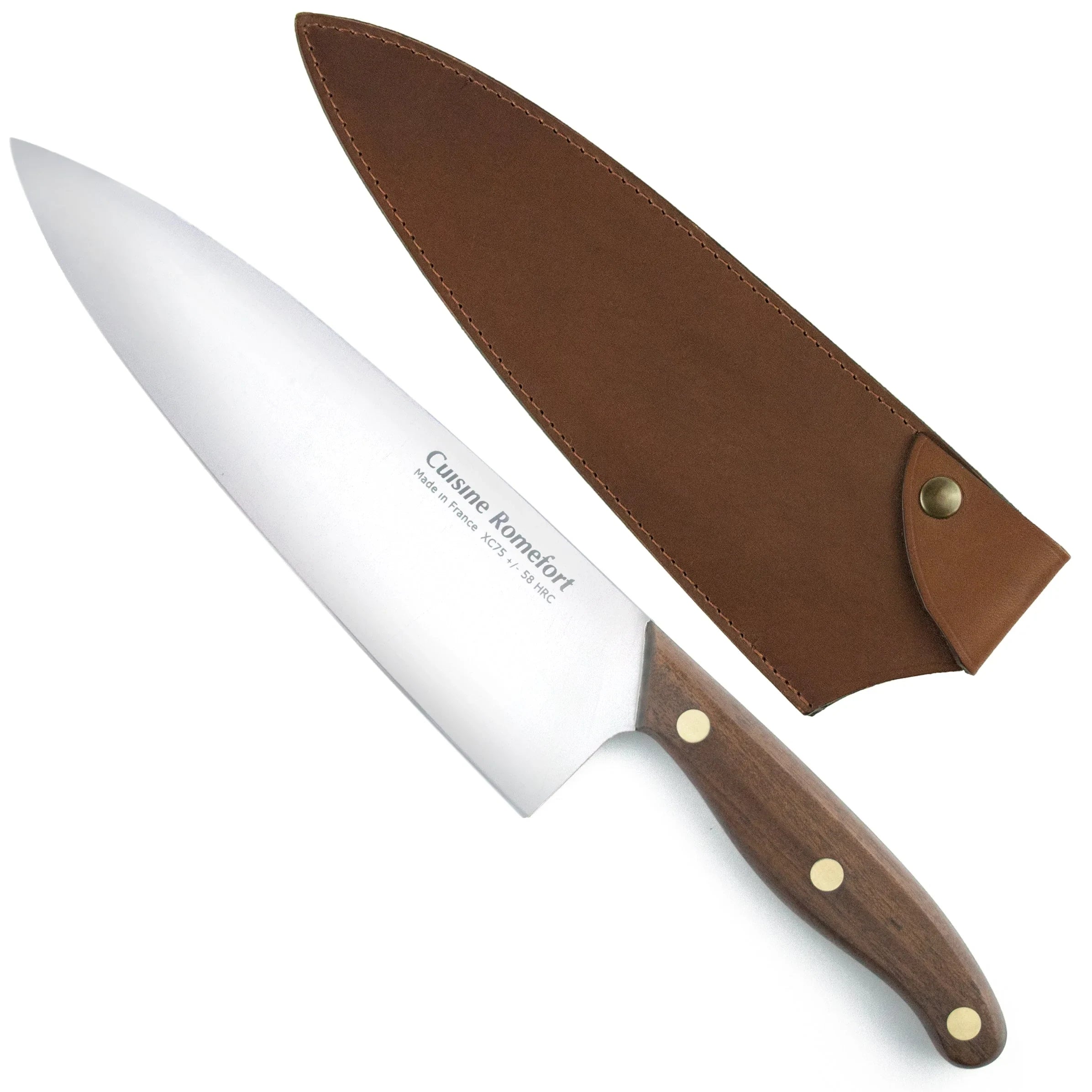 Chef knife carbon steel XC75 8.7 inches blade with leather sheath