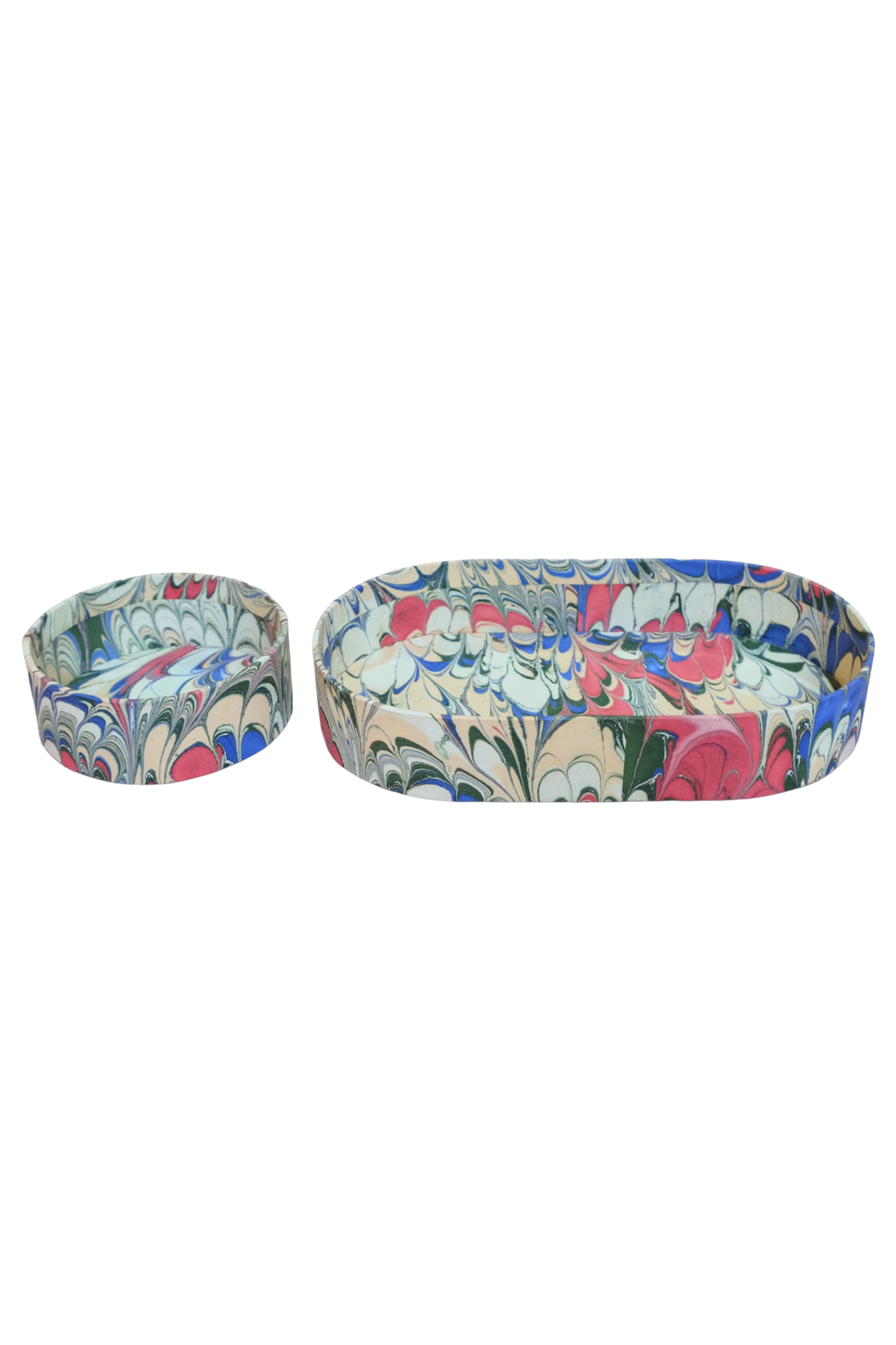 Nesting Hand-Marbled Oval Desk Tray Set in Multicolor
