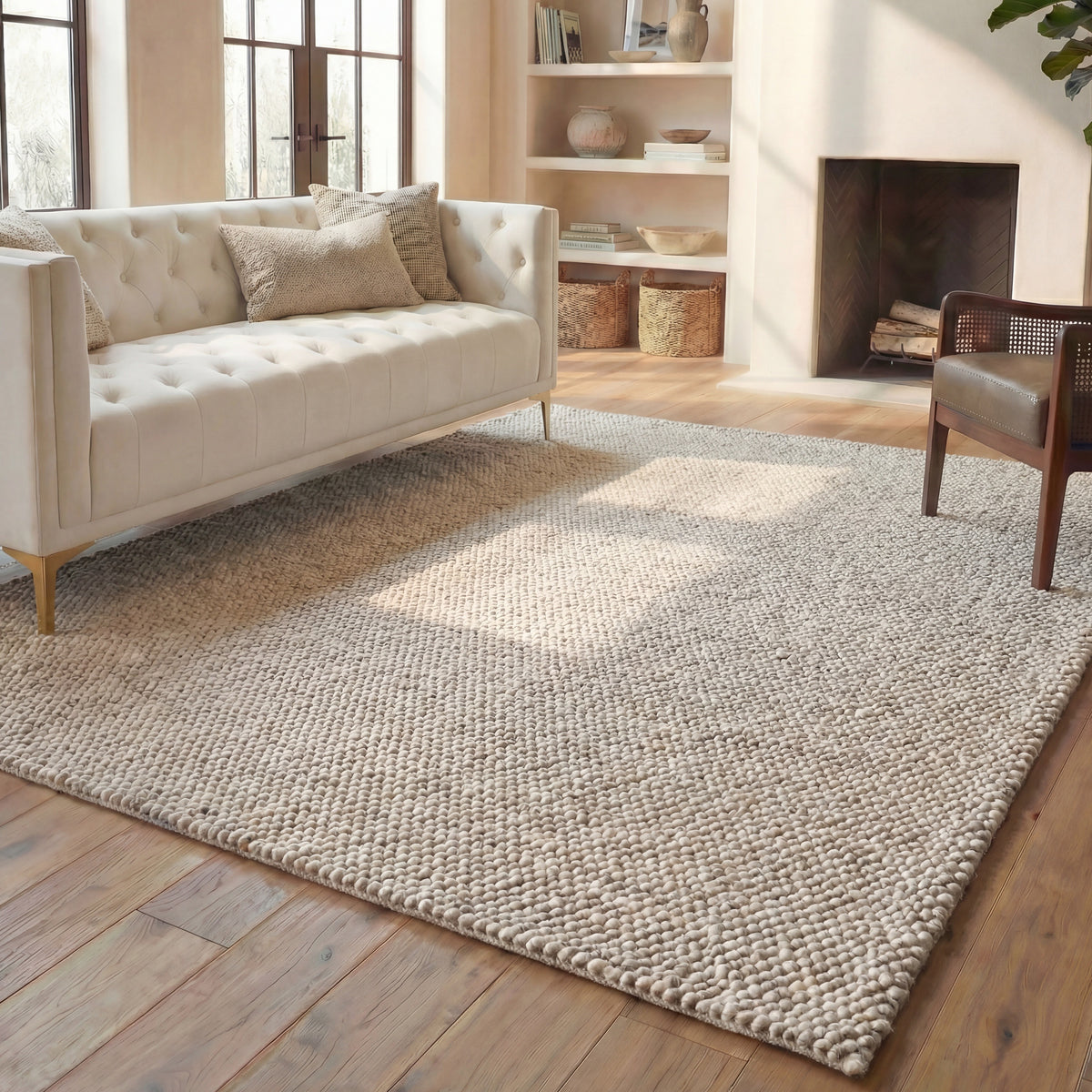 Natura Coastal Handwoven Area Rug in Gray and Ivory