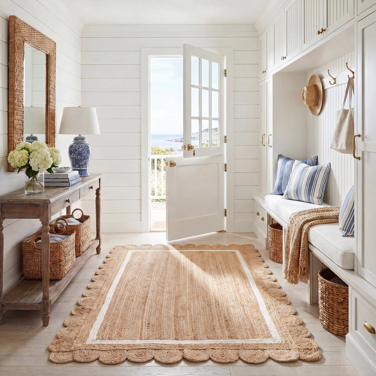 Natural Farmhouse Flat Weave Area Rug in Natural and Ivory