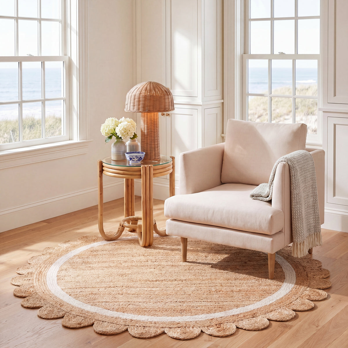 Natural Farmhouse Flat Weave Area Rug in Natural and Ivory