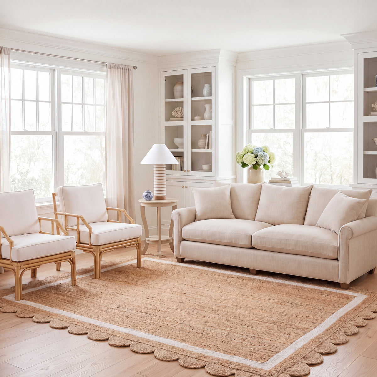 Natural Farmhouse Flat Weave Area Rug in Natural and Ivory