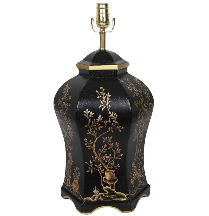 Black & Gold Round Scalloped Lamp