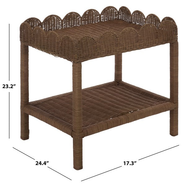 Erna Scallop Rattan Nightstand with 1 Shelf in Brown