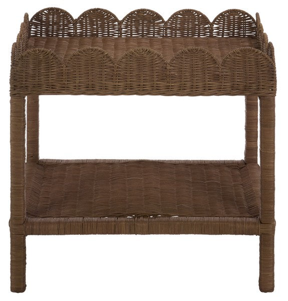 Erna Scallop Rattan Nightstand with 1 Shelf in Brown
