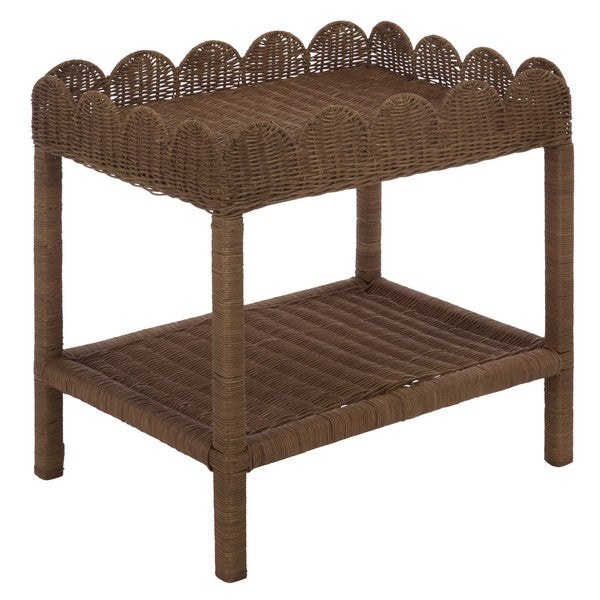 Erna Scallop Rattan Nightstand with 1 Shelf in Brown