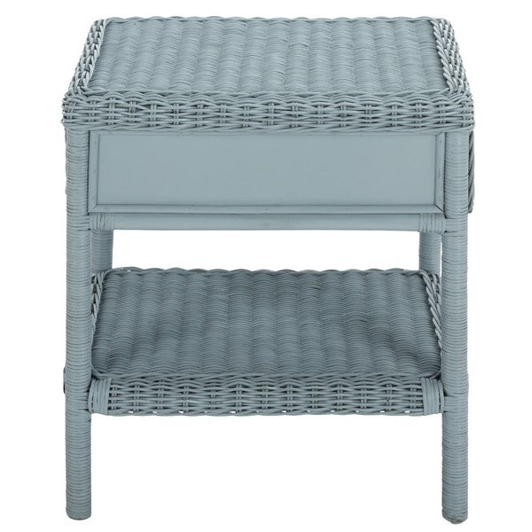 Priore Rattan Nightstand with 1 Shelf and 1 Drawer in Light Blue
