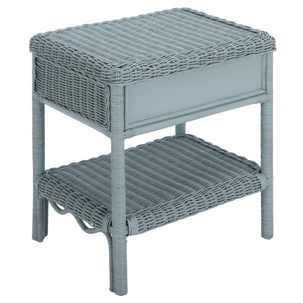 Priore Rattan Nightstand with 1 Shelf and 1 Drawer in Light Blue