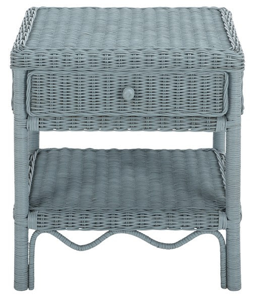 Priore Rattan Nightstand with 1 Shelf and 1 Drawer in Light Blue