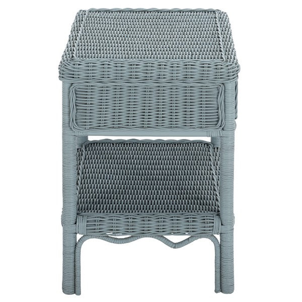 Priore Rattan Nightstand with 1 Shelf and 1 Drawer in Light Blue