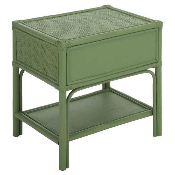 Payton Rattan Nightstand with 1 Shelf and 1 Drawer in Light Green