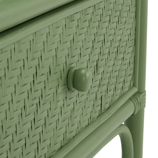 Payton Rattan Nightstand with 1 Shelf and 1 Drawer in Light Green