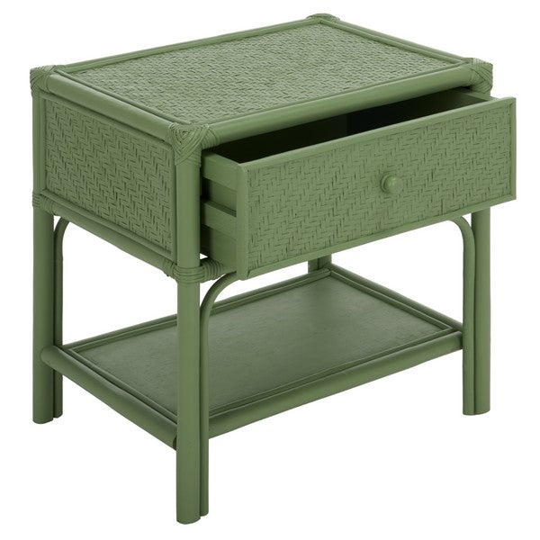 Payton Rattan Nightstand with 1 Shelf and 1 Drawer in Light Green