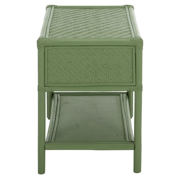Payton Rattan Nightstand with 1 Shelf and 1 Drawer in Light Green