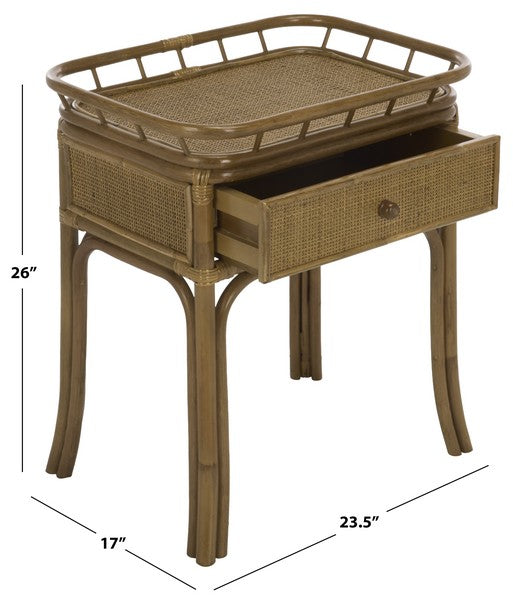 Gulia Rattan Nightstand with 1 Drawer in Brown