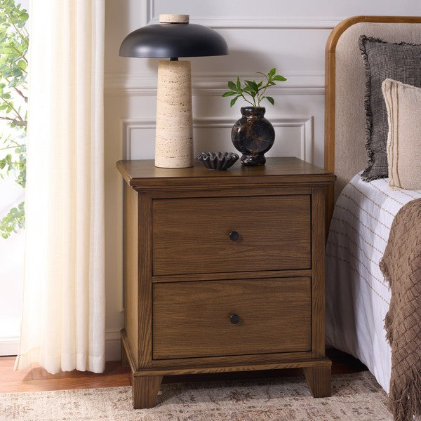 Dorcey Wood Nightstand with 2 Drawer in Walnut