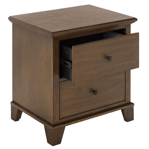 Dorcey Wood Nightstand with 2 Drawer in Walnut