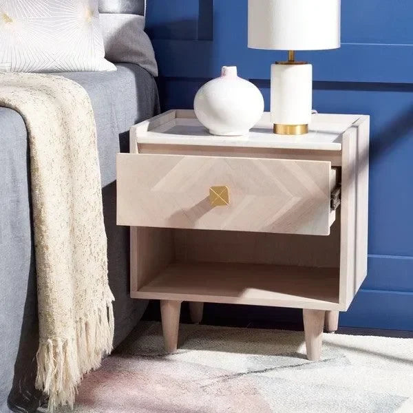 Tahseen Acacia Wood Nightstand in White Wash - The Mayfair Hall