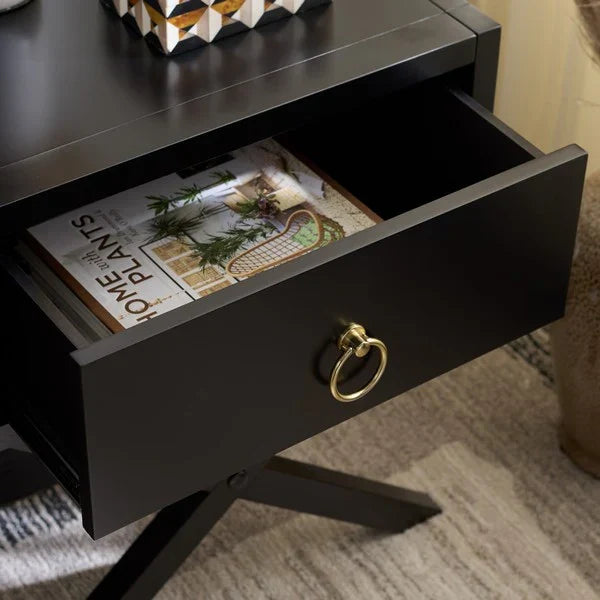 Sadie Wood Nightstand in Black