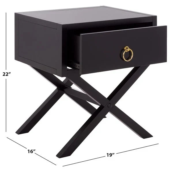 Sadie Wood Nightstand in Black