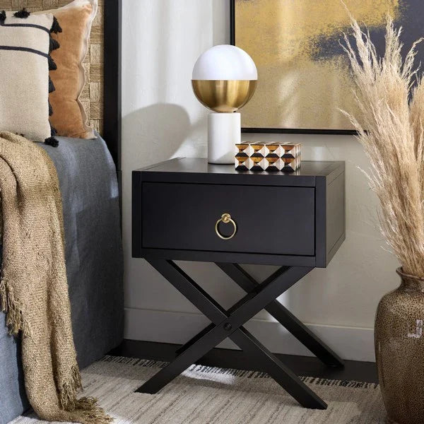 Sadie Wood Nightstand in Black