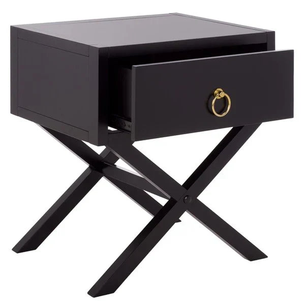 Sadie Wood Nightstand in Black