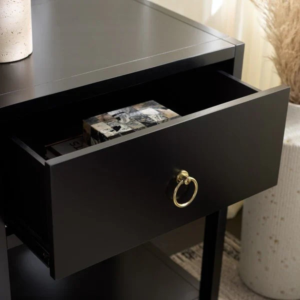 Sadie Wood Nightstand in Black
