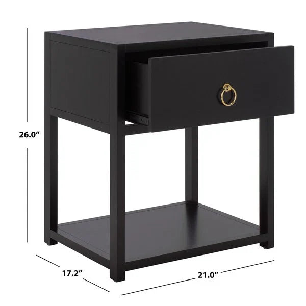 Sadie Wood Nightstand in Black