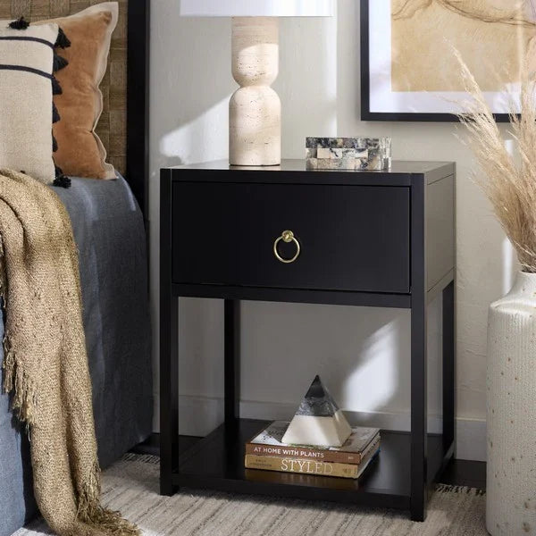 Sadie Wood Nightstand in Black