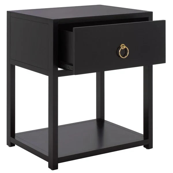 Sadie Wood Nightstand in Black