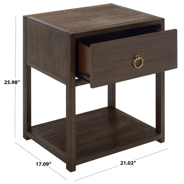 Sadie Wood Nightstand with 1 Drawer and 1 Shelf in Distressed Brown