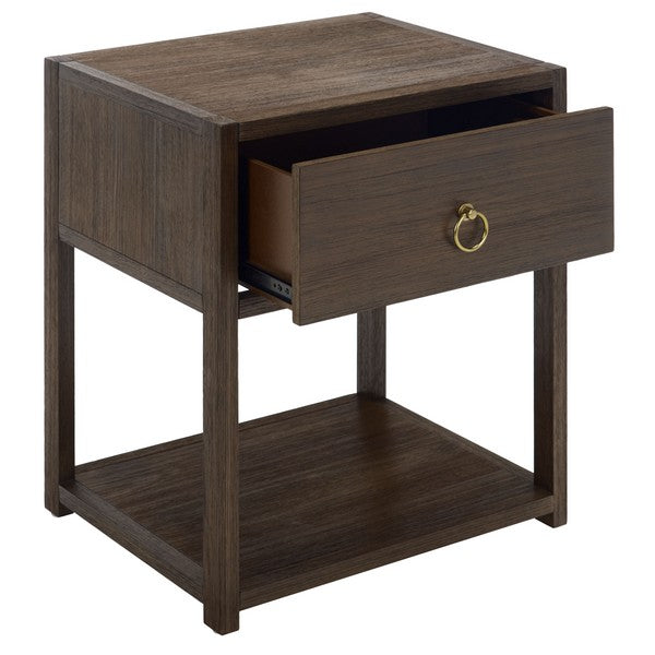 Sadie Wood Nightstand with 1 Drawer and 1 Shelf in Distressed Brown