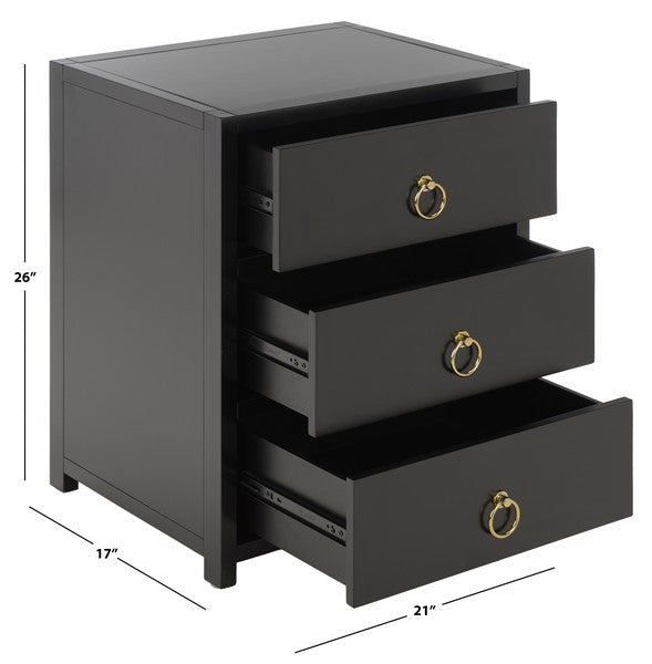 Sadie Wood Nightstand with 3 Drawer in Black