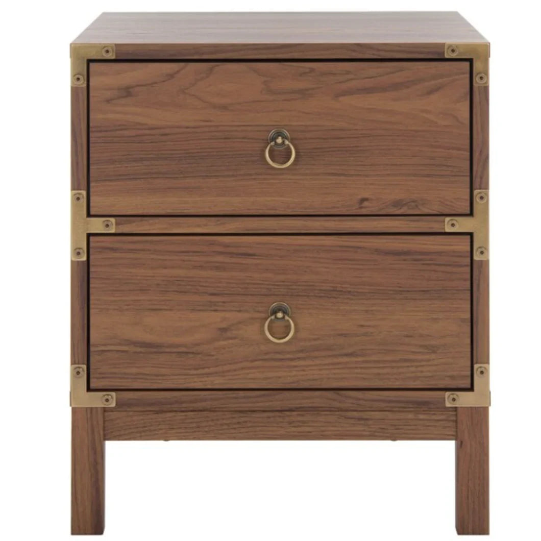 Galio 2 Drawer Nightstand in Walnut with Gold Ring Pulls