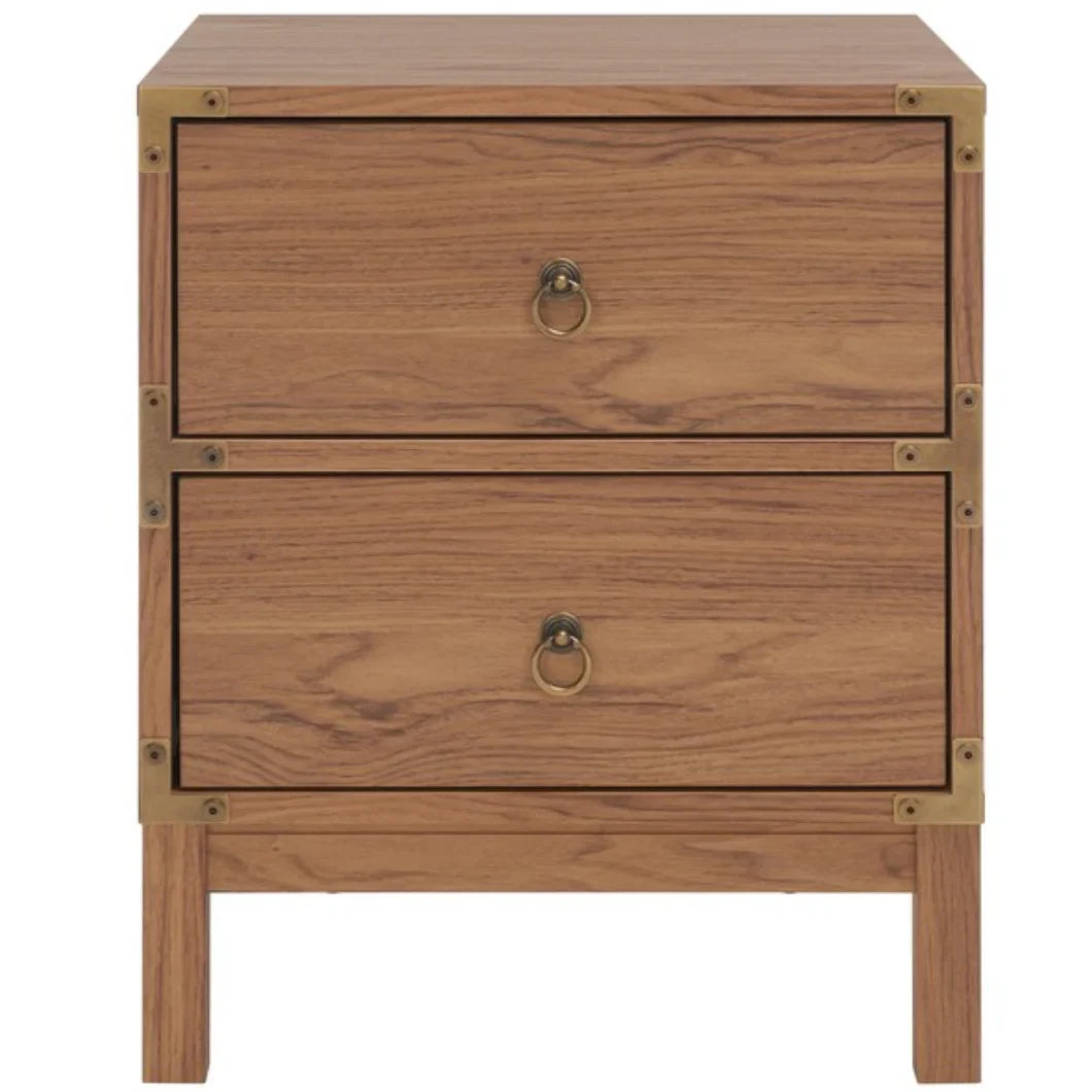 Galio 2 Drawer Nightstand in Oak with Gold Ring Pulls