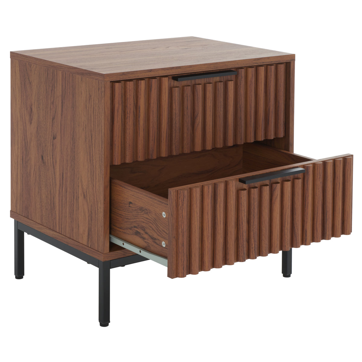 Lylia 2 Drawer Nightstand in Walnut and Black
