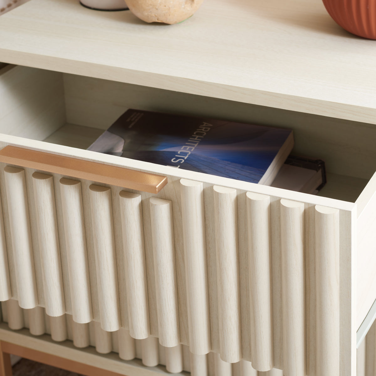 Lylia 2 Drawer Nightstand in Bleached White and Gold