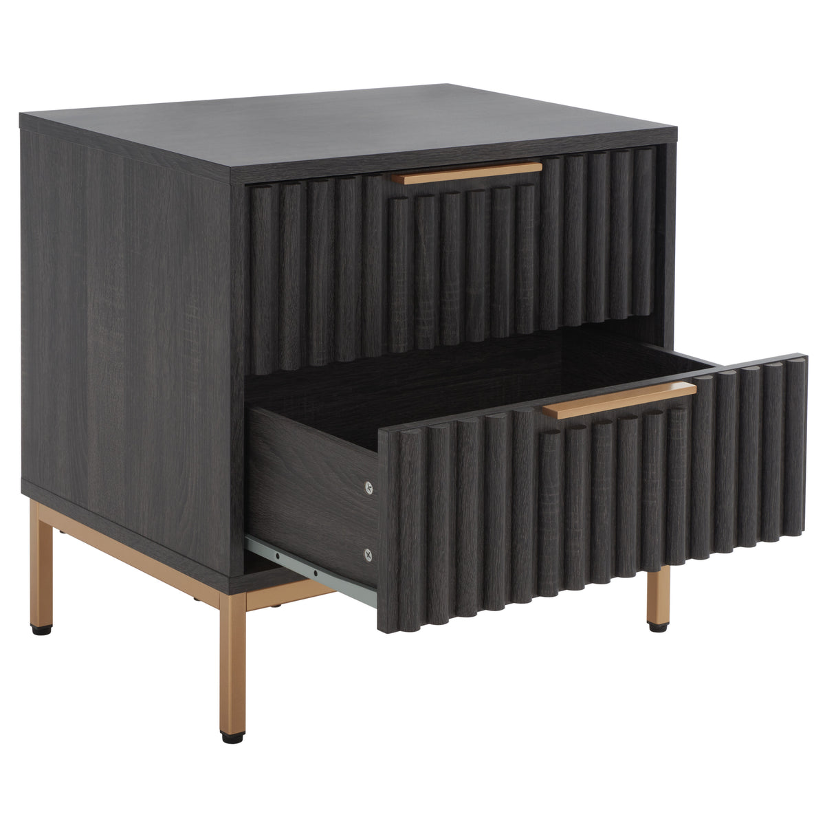 Lylia 2 Drawer Nightstand in Distressed Black and Gold