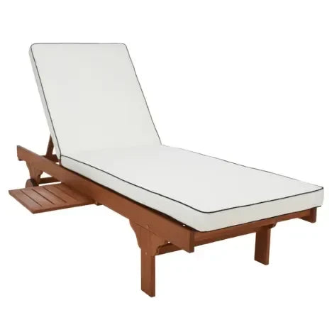 Newport Acacia Wood Outdoor Chaise Lounger in Natural and Beige - The Mayfair Hall