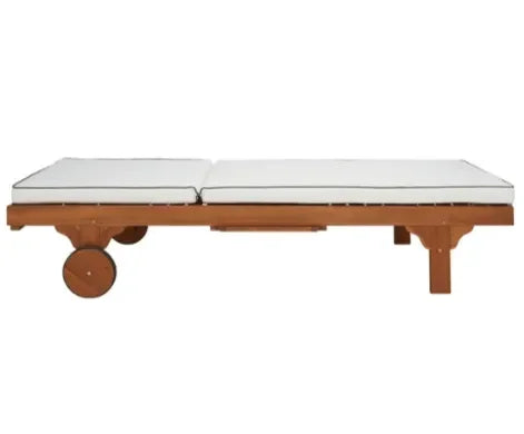 Newport Acacia Wood Outdoor Chaise Lounger in Natural and Beige - The Mayfair Hall