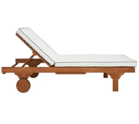 Newport Acacia Wood Outdoor Chaise Lounger in Natural and Beige - The Mayfair Hall