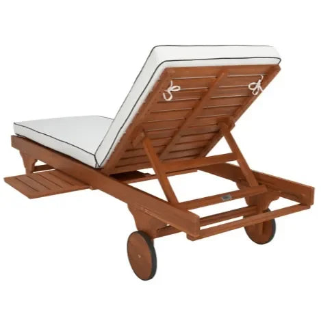 Newport Acacia Wood Outdoor Chaise Lounger in Natural and Beige - The Mayfair Hall