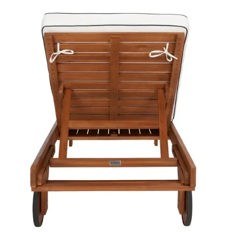 Newport Acacia Wood Outdoor Chaise Lounger in Natural and Beige - The Mayfair Hall