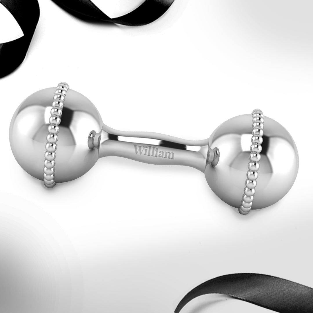 Krysaliis Sterling Silver Dumbbell Rattle - Mini Beaded