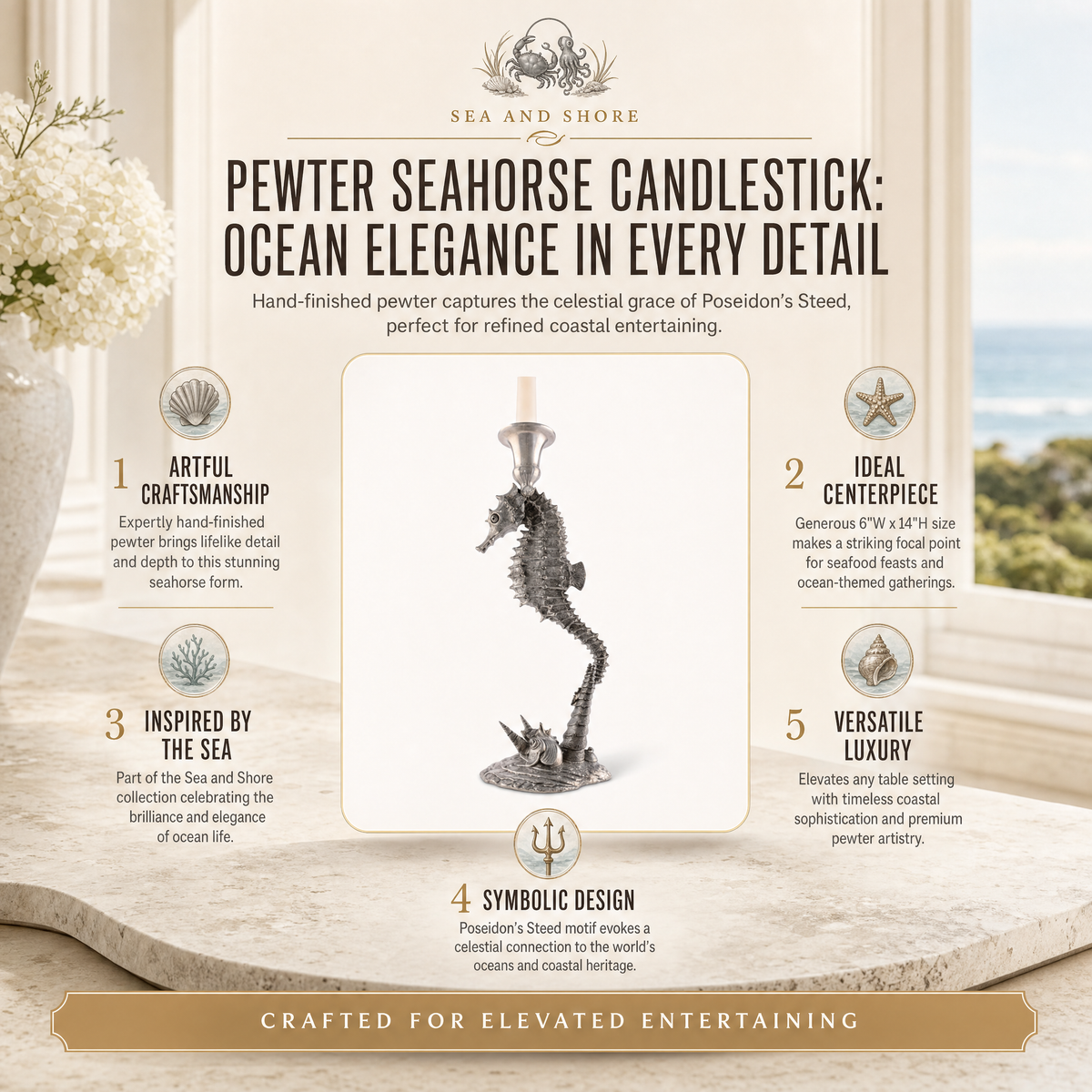Pewter Seahorse Candlestick