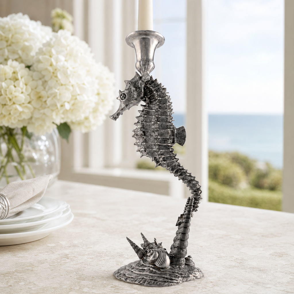 Pewter Seahorse Candlestick